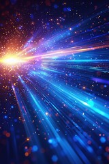 Fototapeta premium A mesmerizing display of vibrant light beams and particles creating a dynamic, abstract space-like scene, perfect for futuristic and cosmic themes.
