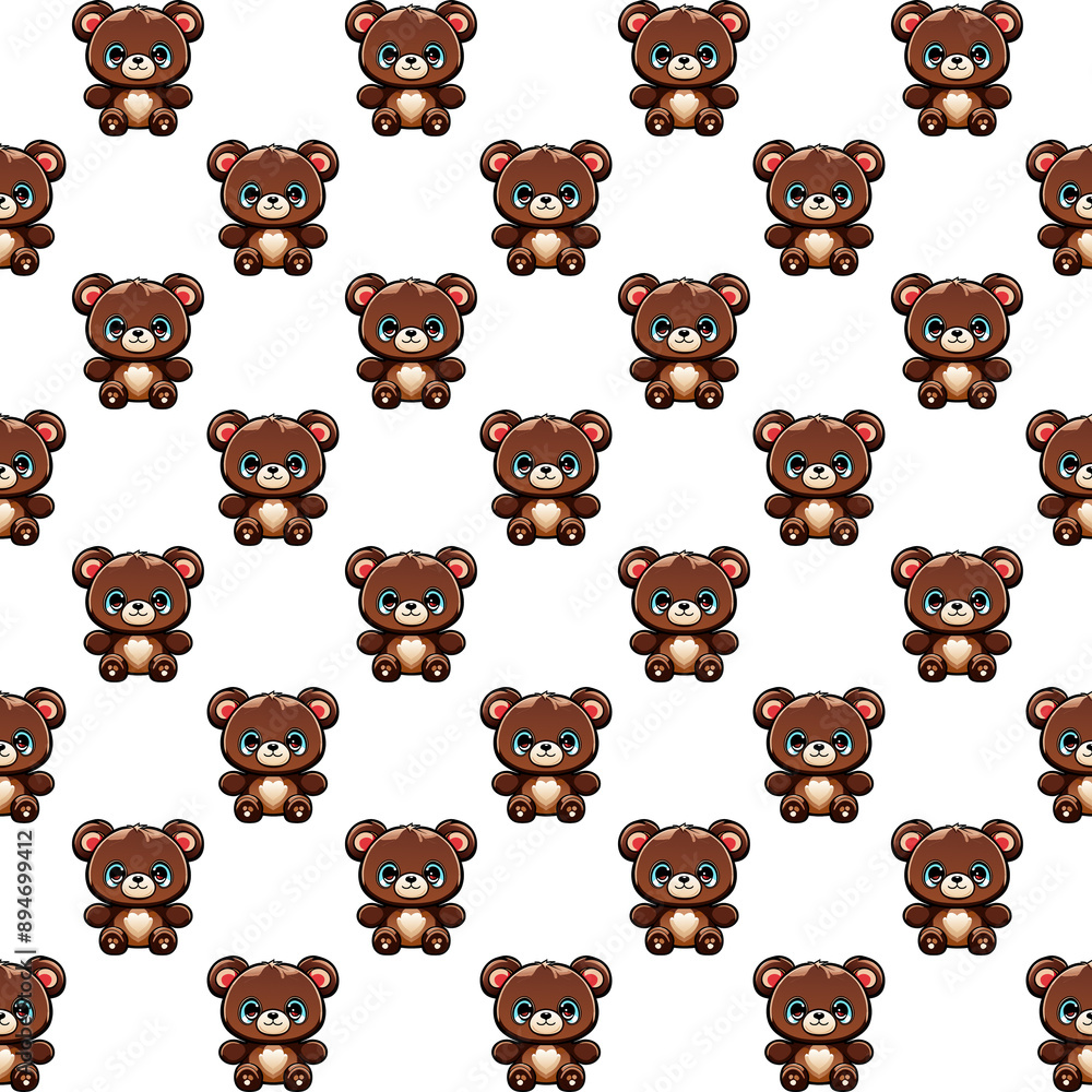 Poster cute bear pattern: a seamless repeating pattern featuring adorable cartoon teddy bears in various po