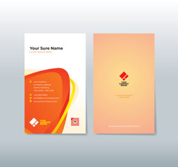 A set of horizontal double-sided business card template designs with Illustration of orange 3d rounded triangles overlapping with white gradient background.