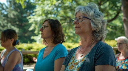 Obraz premium Serene Elderly Woman Meditating in Peaceful Outdoor Yoga Class