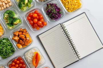 Meal Prep Containers With Blank Notebook