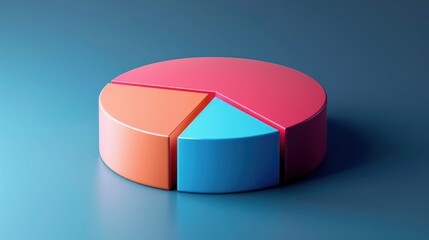 Obraz premium A modern 3D illustration of a pie chart icon, symbolizing data and analytics. The design is clean and effective, with smooth gradients and shadows that create depth and dimension. The minimalistic