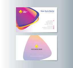 A set of horizontal double-sided business card template designs with Illustration of purple 3d rounded triangles overlapping with white gradient background