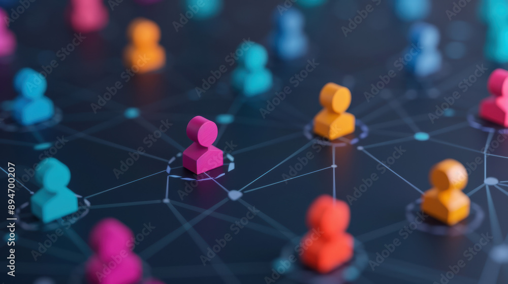 Fototapete colorful abstract depiction of a social network, highlighting the interconnections between different