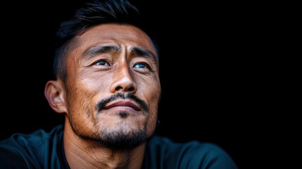 Fototapeta premium A Happy Asian Malay Young Man, Looking Away While Sitting On The Ground With Backlit Sunlight Illuminating His Face