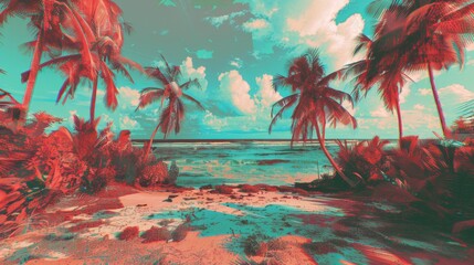 Tropical Beach Paradise in Vibrant 3D Anaglyph Effect
