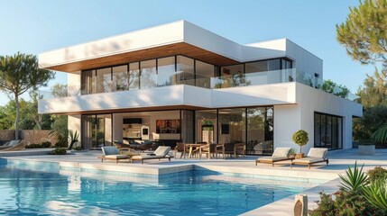 Fototapeta premium Modern White Villa with a Swimming Pool