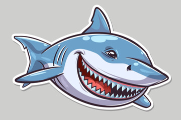 Smiling Shark Cartoon Character Sticker:  A friendly and approachable cartoon shark with a wide, toothy grin, perfect for adding a playful touch to your designs.  