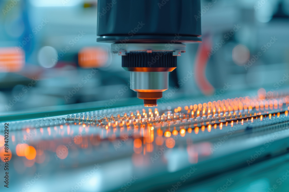 Aufkleber close-up of a modern cnc laser cutting machine processing a sheet of metal with precision in a high-