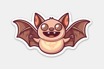 Obraz premium Happy Batty Halloween! - A cute, cartoon bat smiles wide, ready for spooky fun. This adorable design is perfect for Halloween celebrations, kids' apparel, and spooky-cute creations. 