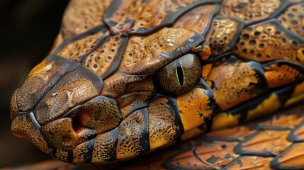 Fototapeta premium Snakes head with eye detail and snakeskin of forest snake
