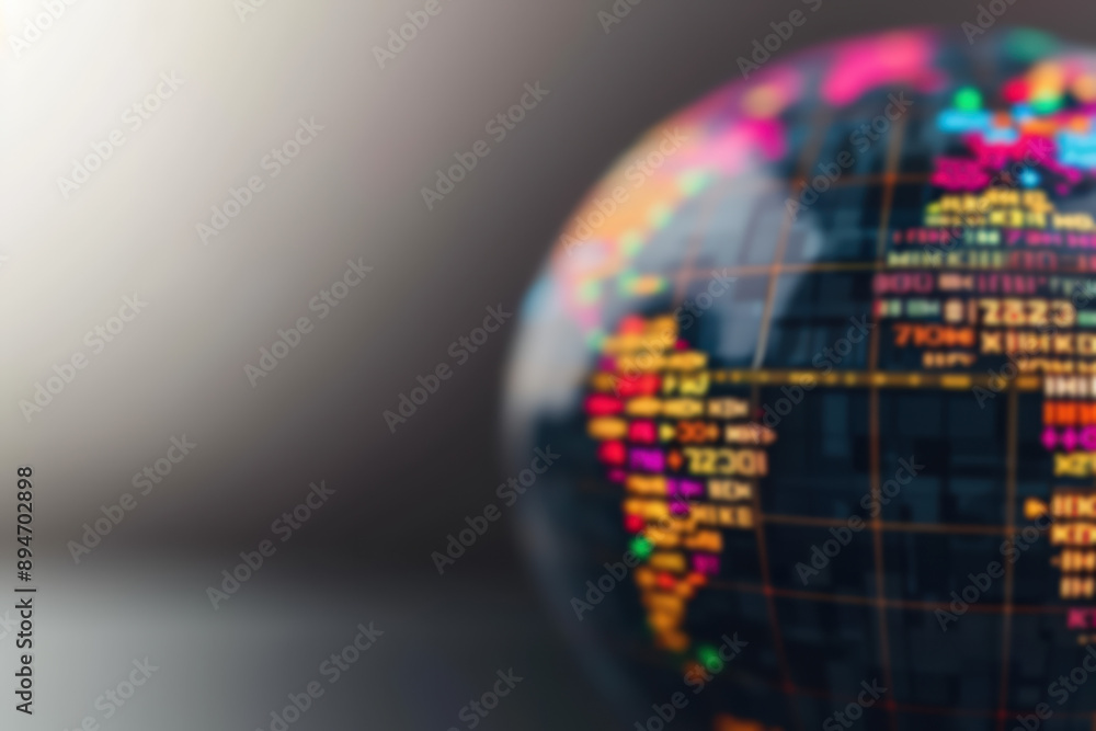 Poster abstract colorful digital globe displaying data and geographic details. ideal for technology, data a