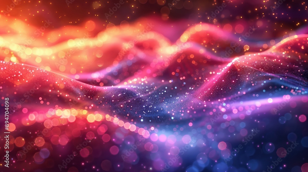 Poster vibrant abstract background featuring multicolored light waves and bokeh effects, creating a dynamic