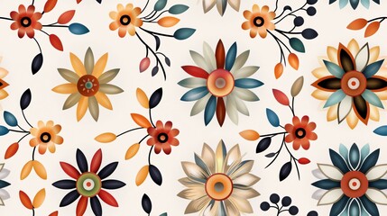 Autumn Bloom Symphony: A seamless pattern of warm-toned, hand-painted flowers dances across a creamy backdrop, radiating vintage charm and cozy vibes. 