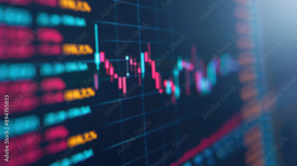 Poster close-up view of stock market charts and graphs displaying financial data trends and analysis in a m