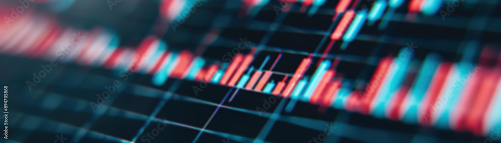 Poster abstract stock market chart with glowing red and blue lines representing financial data and trend an