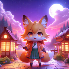 Chibi Fox in a Night Meadow