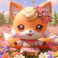 Chibi Fox in a Flower Field