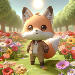Chibi Fox in a Flower Field