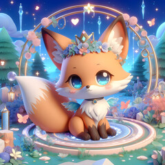 Chibi Fox in a Fairy Ring