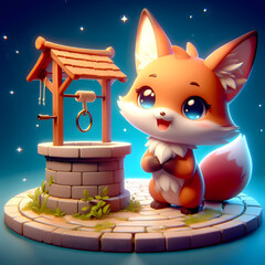 Chibi Fox with a Wishing Well