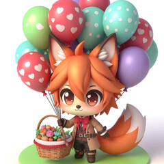 Chibi Fox with a Bunch of Balloons