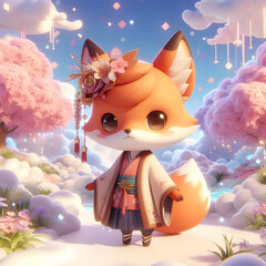 Chibi Fox in a Dreamy Landscape
