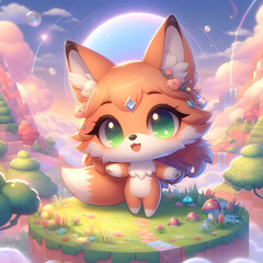 Chibi Fox in a Dreamy Landscape