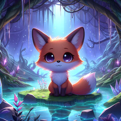 Chibi Fox in a Mystical Swamp