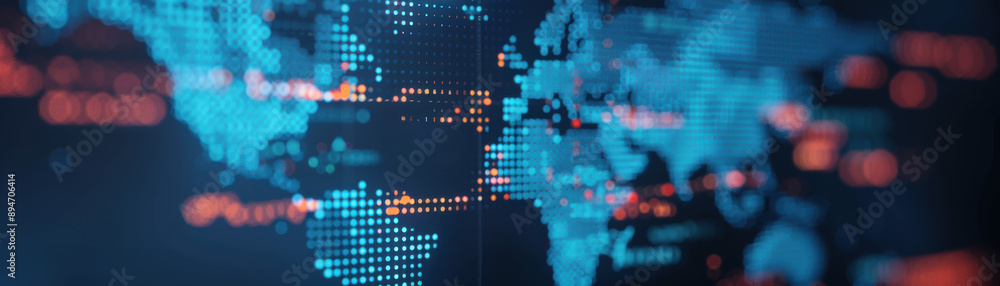 Aufkleber Digital map abstract background representing global connections with dynamic data visualization in blue and orange tones.