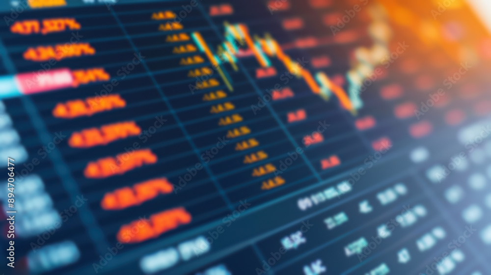 Aufkleber abstract stock market chart with declining trend. financial data and analysis concept with colorful 
