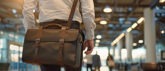 Office man packing his briefcase, office travel, preparation and business trip