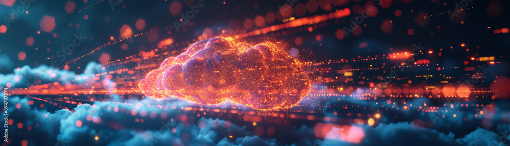 Poster vibrant digital cloud surrounded by glowing data streams, symbolizing modern cloud computing, data t