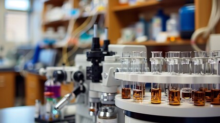 Chemistry lab with chromatography equipment and sample vials