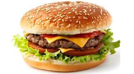 Delicious Cheeseburger on a Sesame Seed Bun with Fresh Vegetables