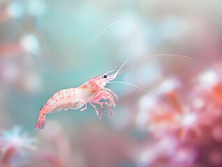 Cupped Antennae Shrimp Suspended in Ethereal Dreamlike Void with Minimalist Composition and Muted Color Palette
