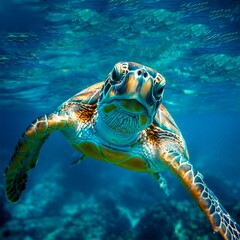 Fototapeta premium green sea turtle swimming in sea