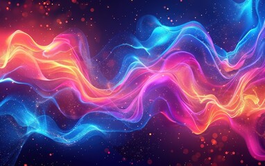 Vibrant abstract waves of colorful light trails against a dark background. Dynamic, flowing, and mesmerizing digital art.