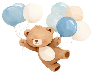PNG  Cute bear holding balloons