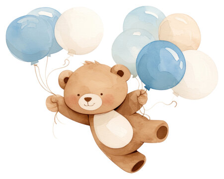 Naklejki PNG  Cute bear holding balloons