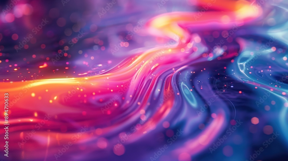Poster vibrant colorful abstract liquid background with swirling patterns and bright sparkles, creating a m