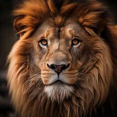 Naklejka premium Intense Gaze of a Majestic Male Lion Close-Up