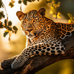 Leopard Resting on a Tree Branch in the Wilderness