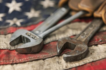 Worn Tools on American Flag