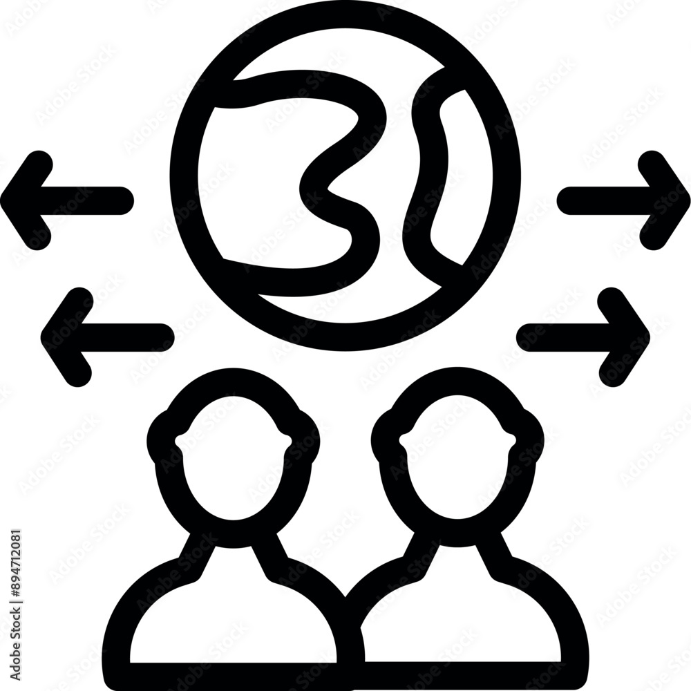 Poster two businessmen are discussing global business strategy under a world map with arrows pointing in di