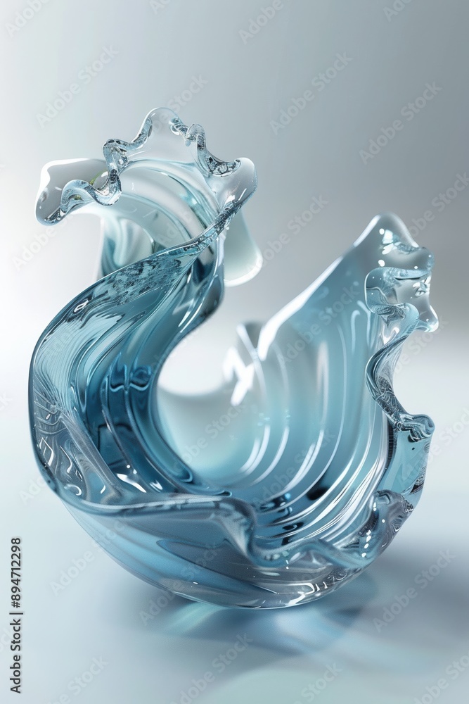 Poster abstract glass sculpture with fluid design, blending transparency and light for a dynamic artistic d