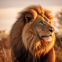 Proud Lion in Warm Evening Light African Wilderness