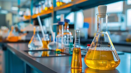 Chemistry lab with a titration setup and precision glassware