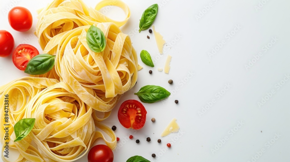 Wall mural Italian Pasta Dish with Cherry Tomatoes and Basil