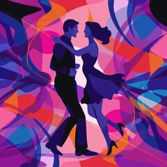 Silhouettes of a Couple Dancing Against a Vibrant Abstract Background